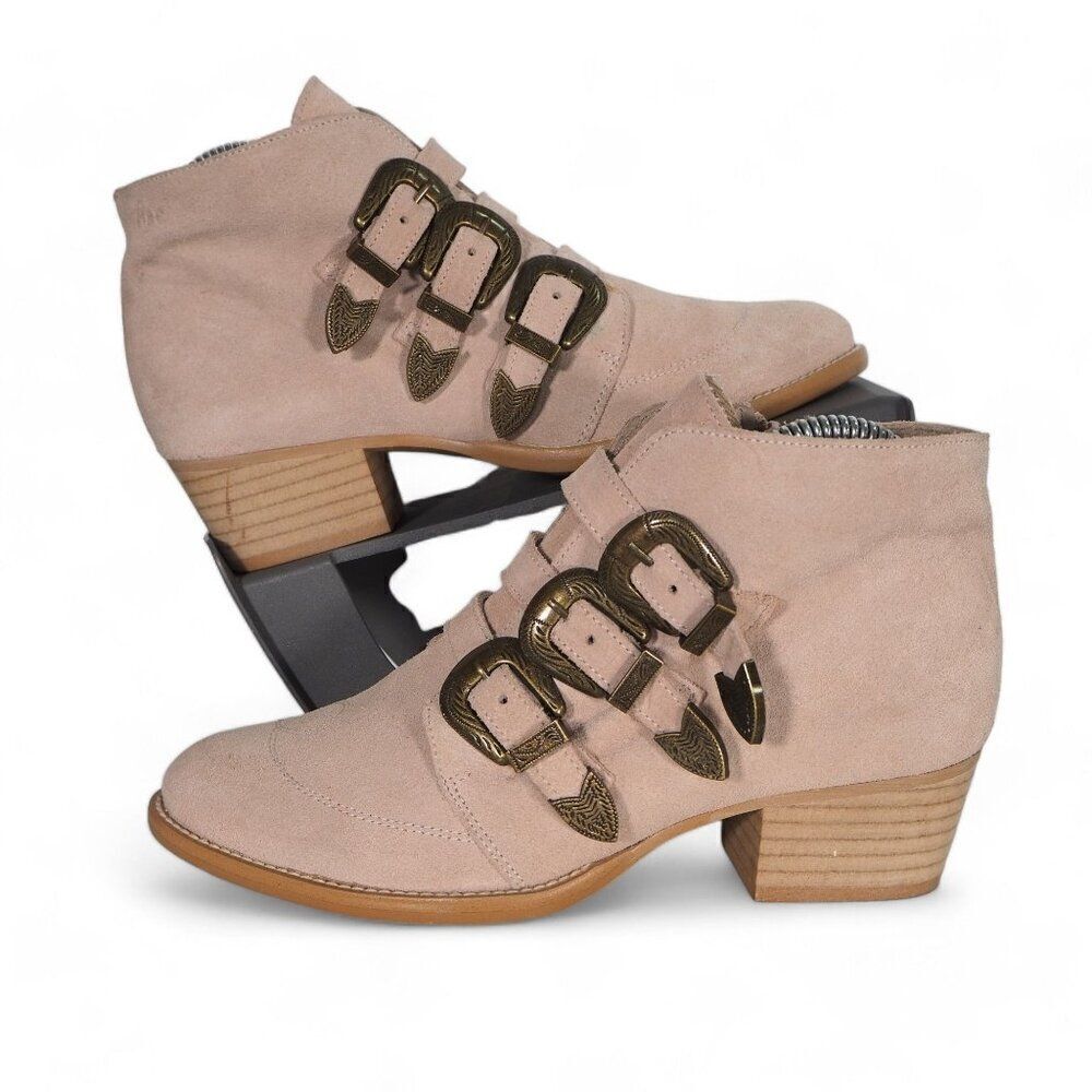 Musse & Cloud Light Pink Western Style Buckle Ankle Boots Women's 7-7.5